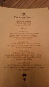 Dazzling  Judges Dinner menu prepared by Rosso Pizzeria at Paradise Ridge Winery.